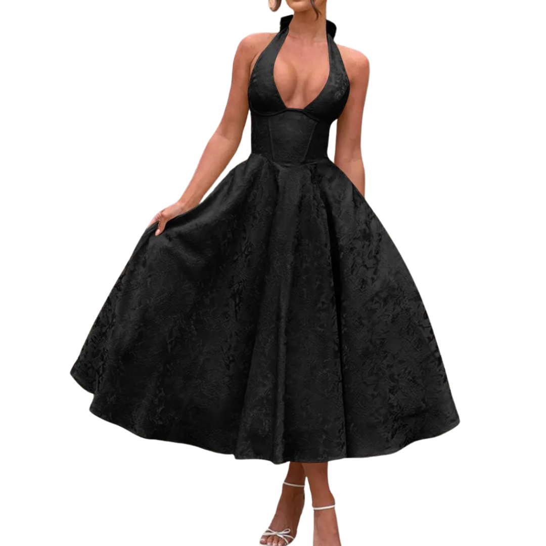Morgan | Embroidered Halter V-Neck Gown