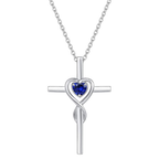 Sapphire Heartstone Cross Necklace | White Gold