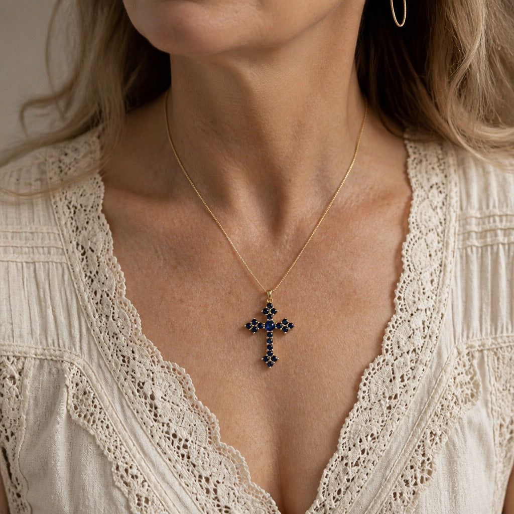 Dora | Blue Zirconia Cross Necklace