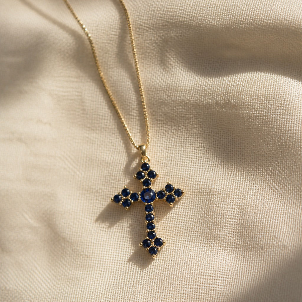 Dora | Blue Zirconia Cross Necklace