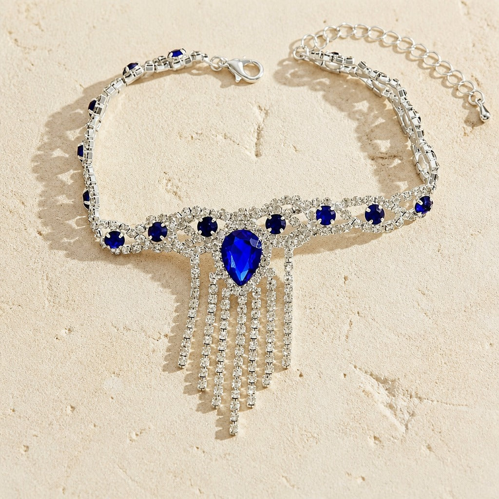 Heidi | Blue Tassel Crystal Anklet