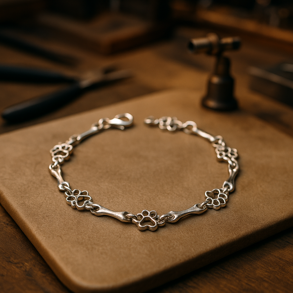 Dog Paw and Bone Bracelet in Pure Silver