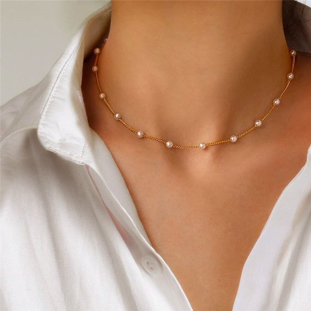 Gold Necklace with Small Pearls