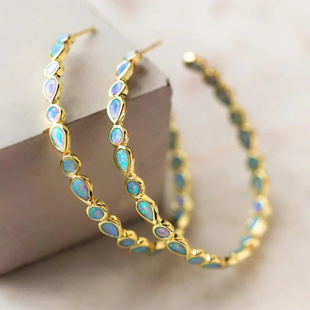 Blythe | Vintage Blue Opal Gold Earrings