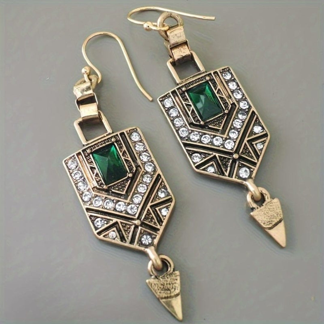 Vintage Gold Earrings with Green Zirconias