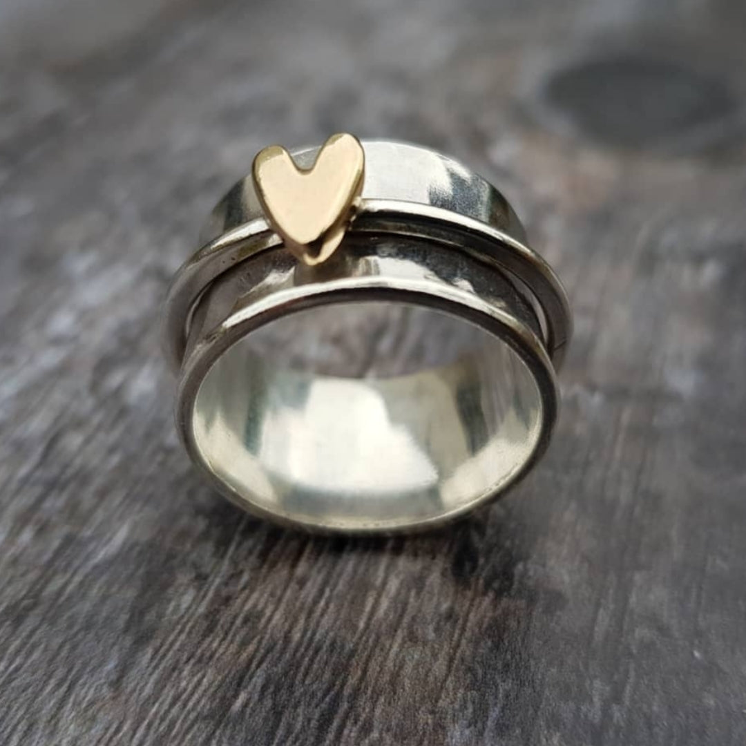 Roisin | Sterling Silver Gold Heart Spinner Ring