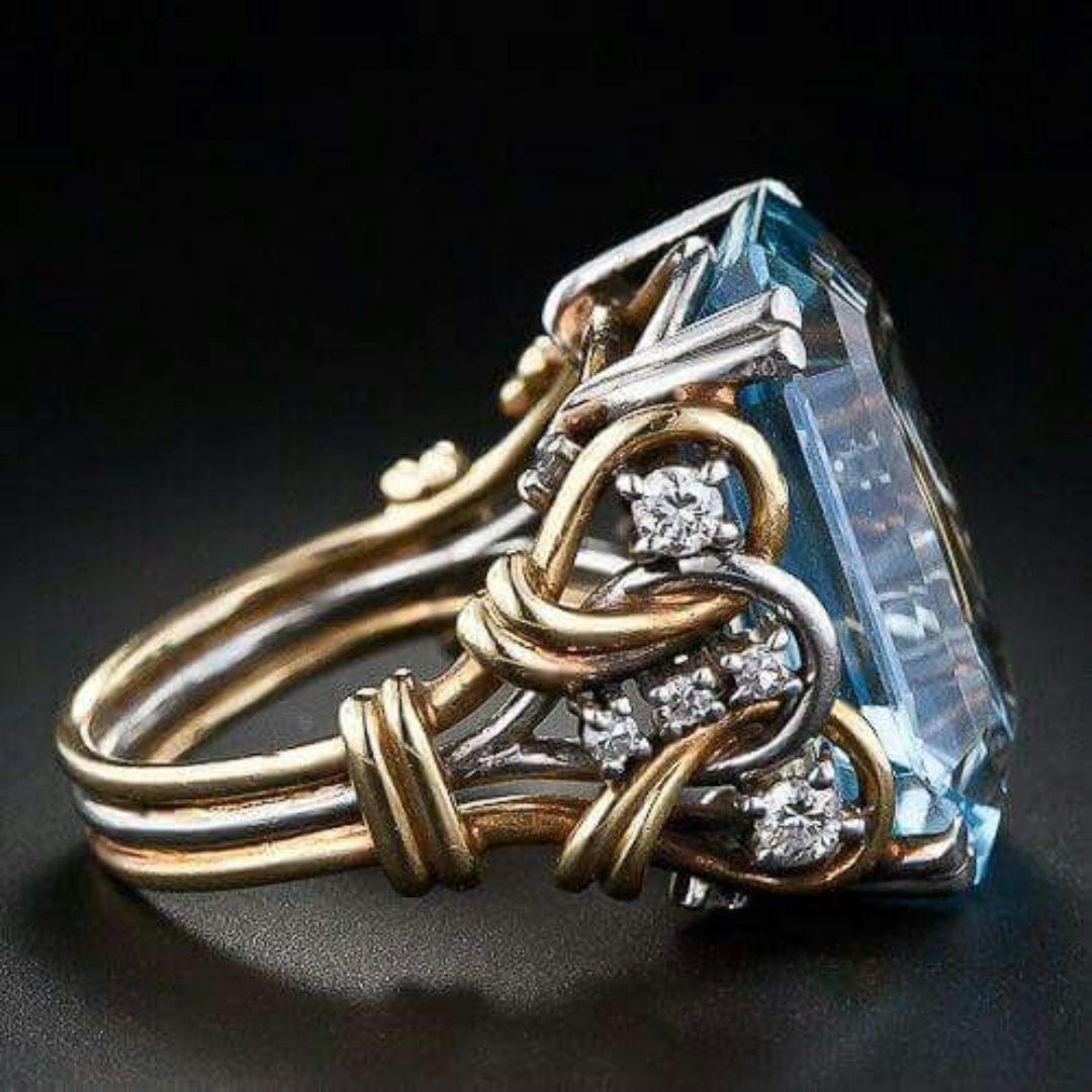 Joanna | Aqua Crystal Gold Wrap Ring