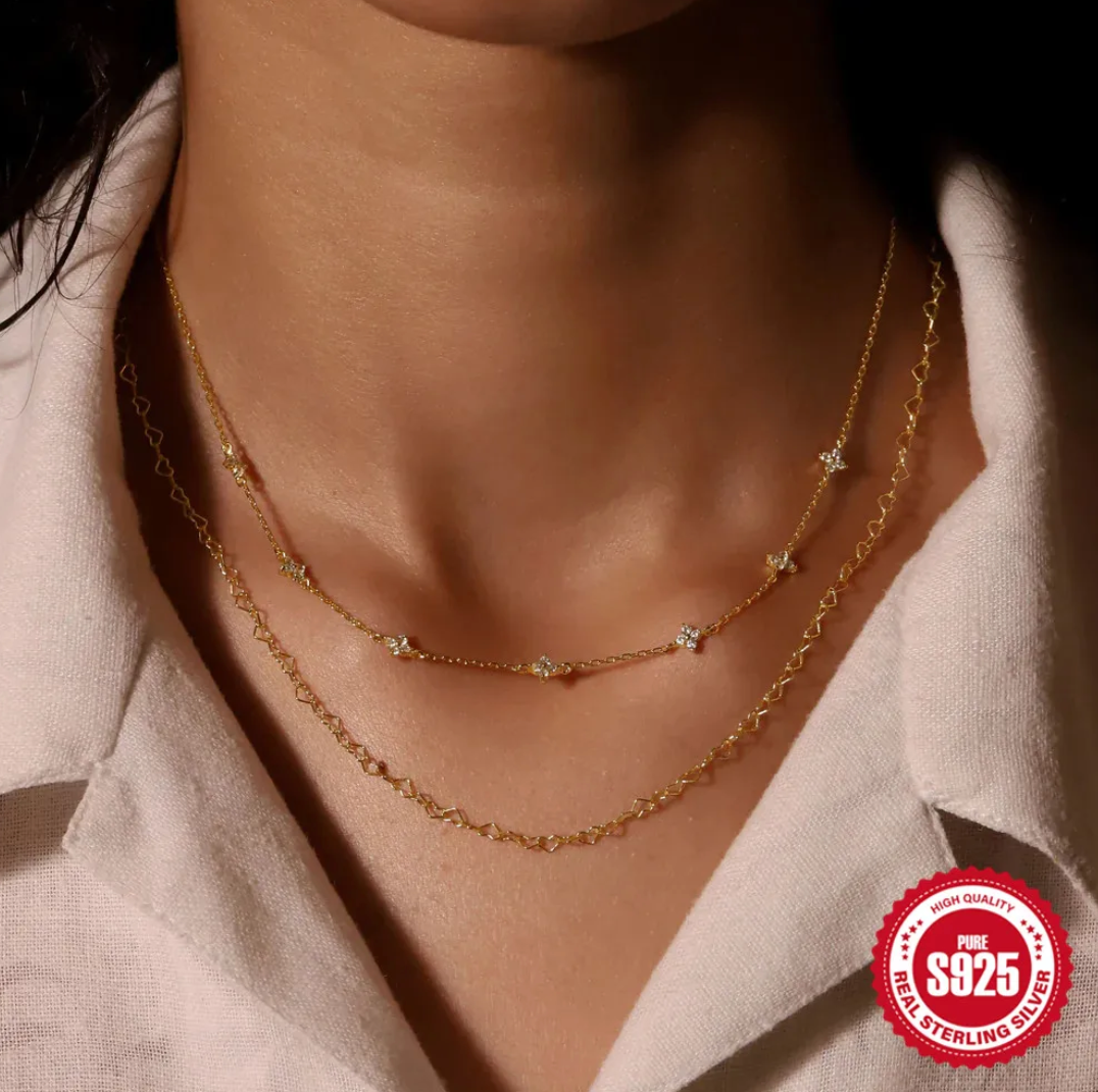 18-Carat Gold-Plated Necklace with Small Zirconia Stones