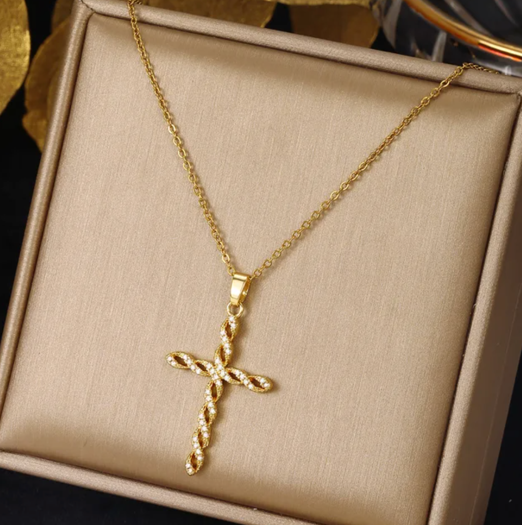 18-Carat Gold-Plated Necklace in Intertwined Cross Design