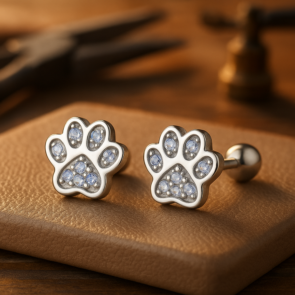 Paw Print Stud Earrings in Sterling Silver