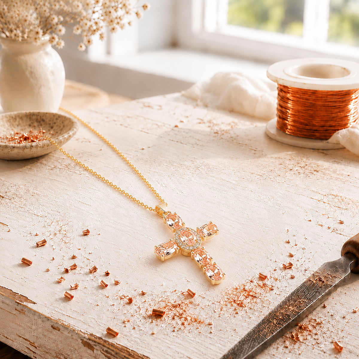 Mila | Cross Copper Zircon Laid Pendant with Chain