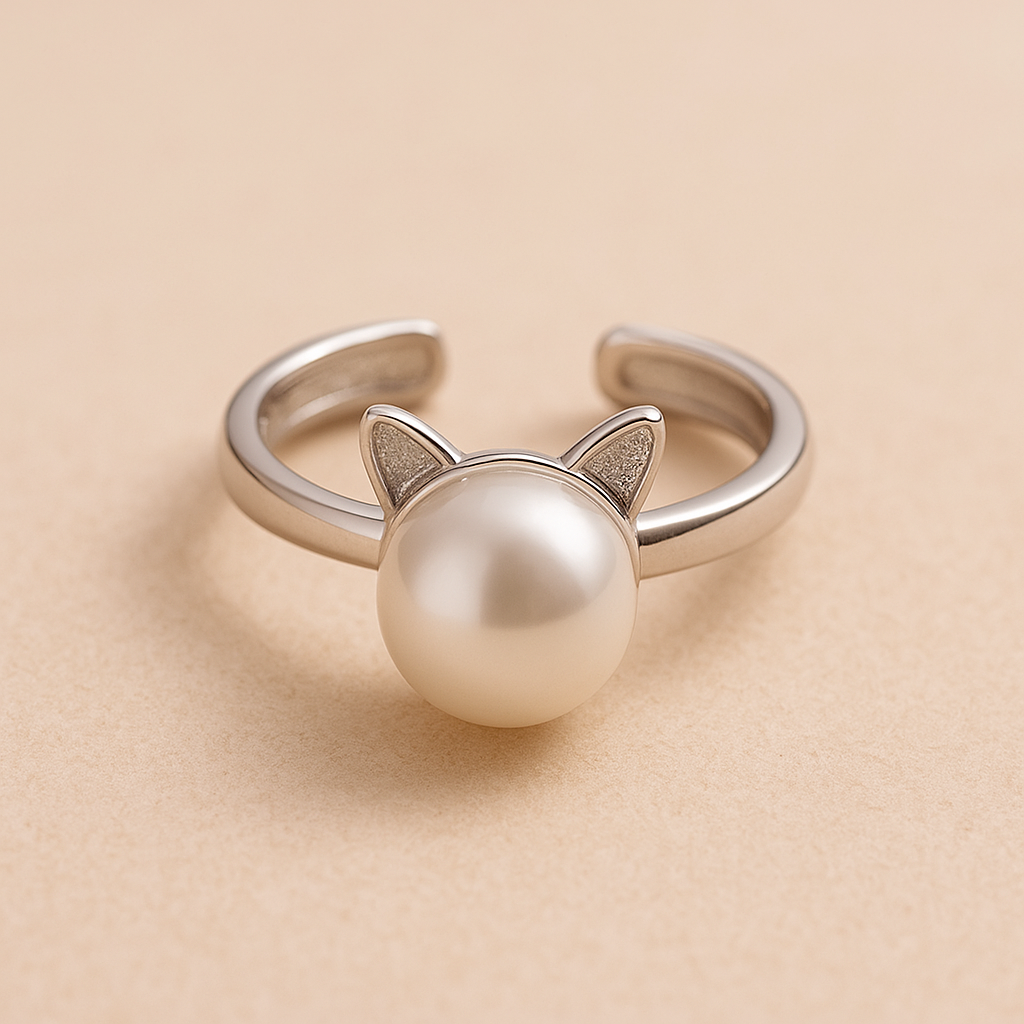 Beautiful Pearl Cat Necklace with Earrings Gift + Ring