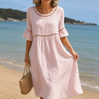 Rochelle | Long Linen Dress with Flat Belly Effect