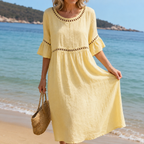 Rochelle | Long Linen Dress with Flat Belly Effect