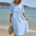 Rochelle | Long Linen Dress with Flat Belly Effect