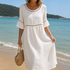 Rochelle | Long Linen Dress with Flat Belly Effect