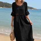 Rochelle | Long Linen Dress with Flat Belly Effect