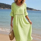 Rochelle | Long Linen Dress with Flat Belly Effect