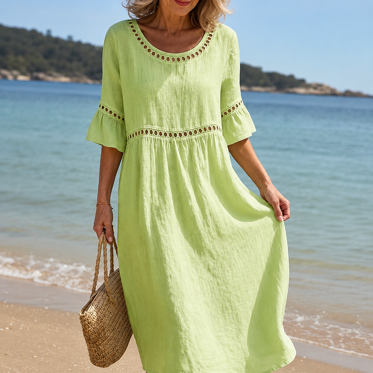 Rochelle | Long Linen Dress with Flat Belly Effect