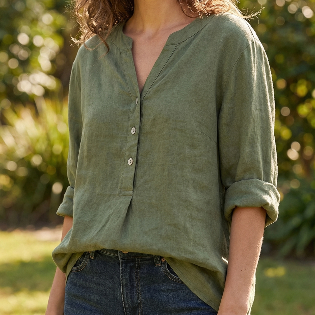 Cassia | Refined V-Neck Button-Down Shirt