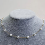 Elodie | Gold Spaced Pearl Chain Necklace