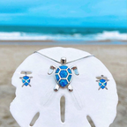 Set Necklace + Earrings with Sea Turtle Pendant made of Opal and Silver