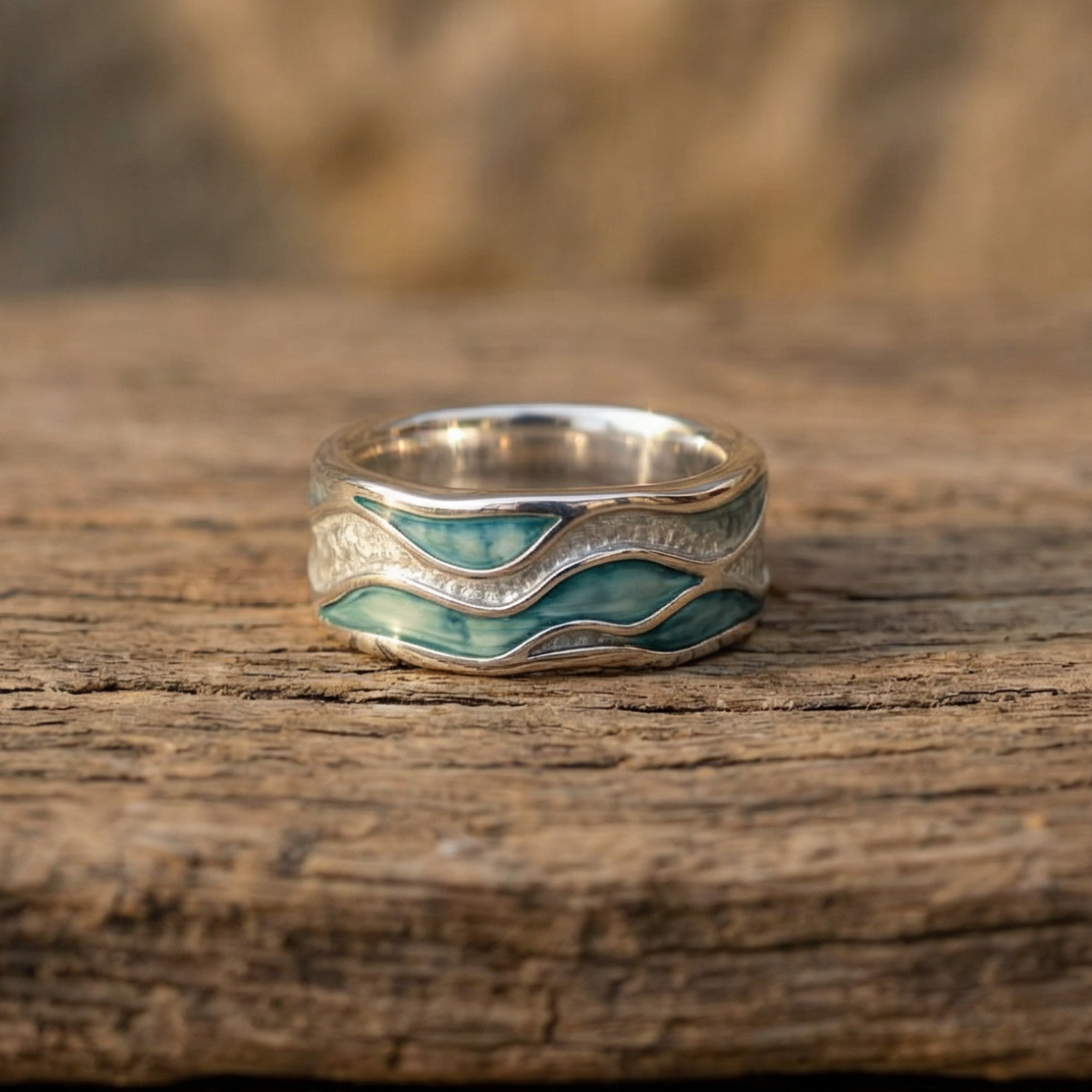 Orla | Turquoise Silvered Waves Ring