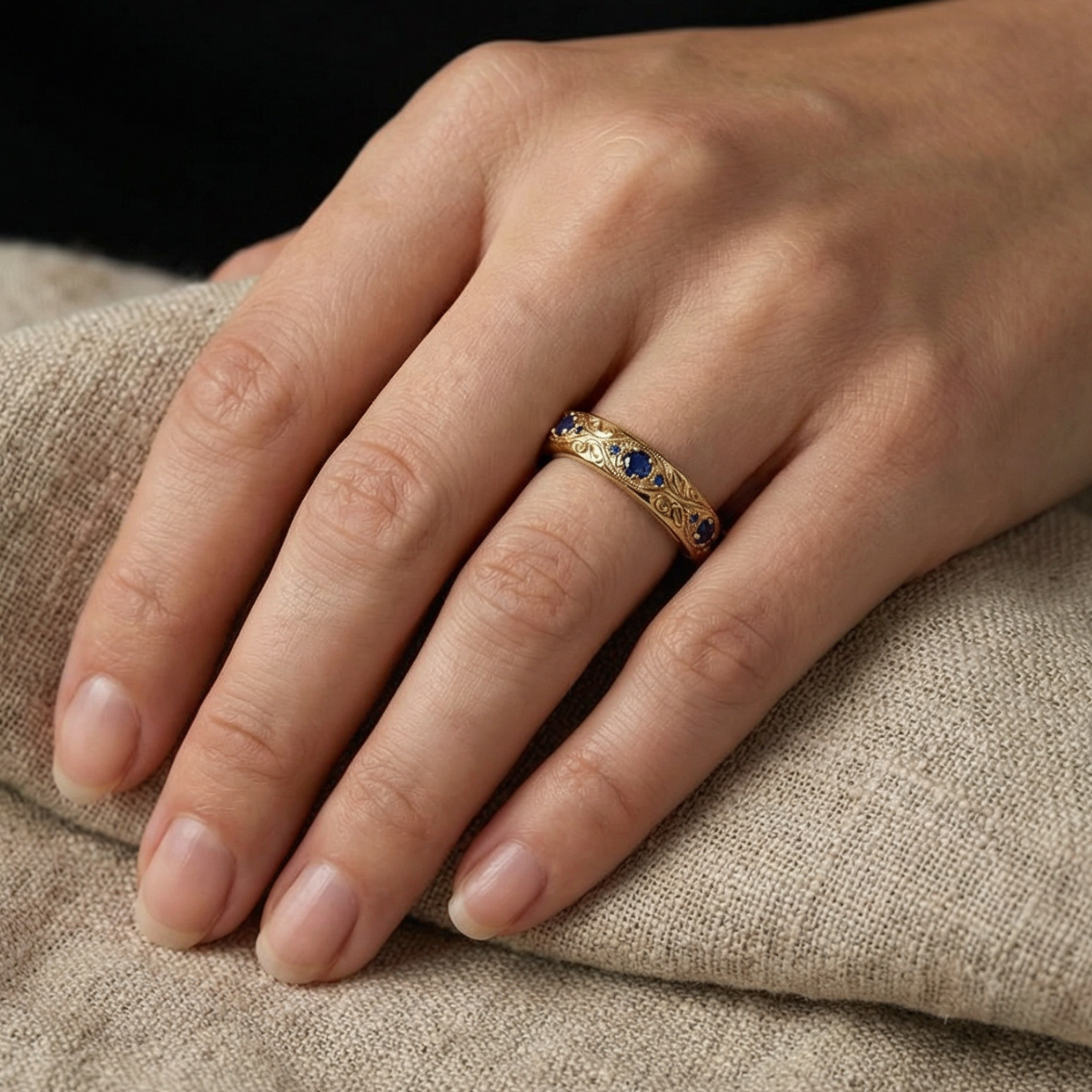 Marlowe | Exotic Fine Blue Zirconia Leaf Ring