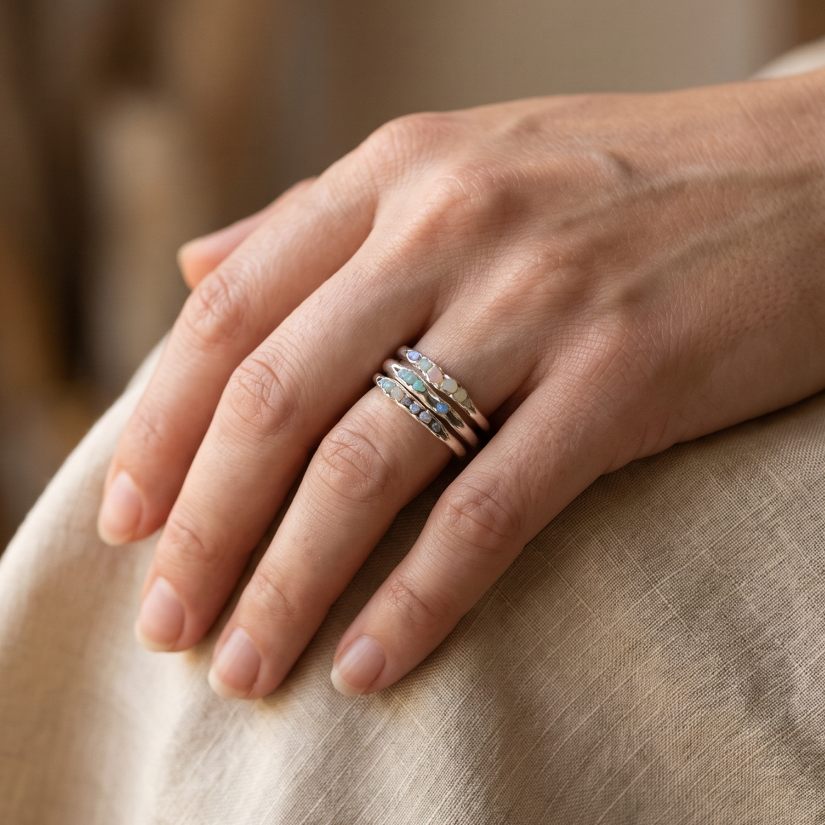 Signe | Vintage Layered Blue Stones Silver Ring