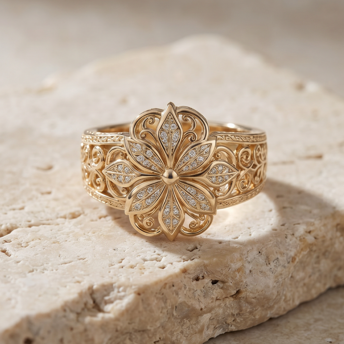 Johanna | Exotic Floral Zirconia Gold Ring