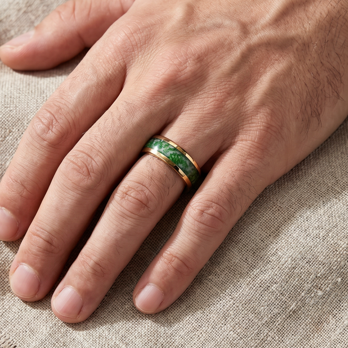 Linnea | Deep Green Gold Inlay Ring
