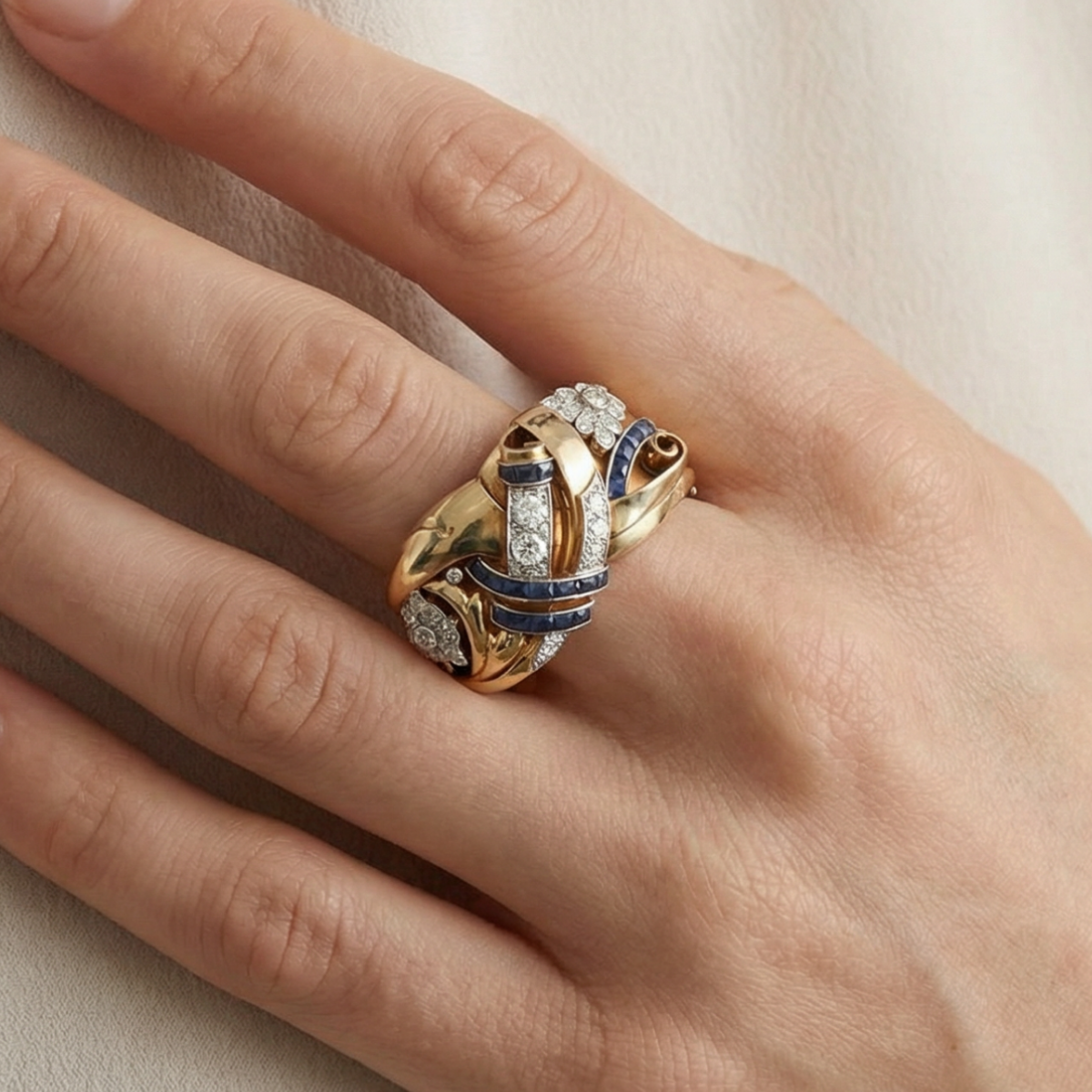 Elke | Vintage Gold Blue Zirconia Ring