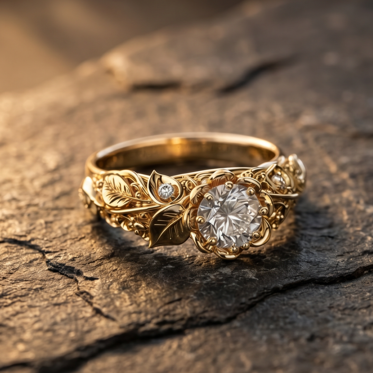 Selene | Golden Leaf Zirconia Ring