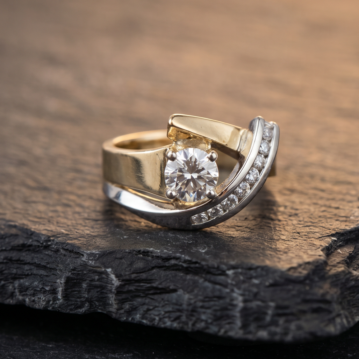 Halcyon | Vintage Irregular Gold & Silver Zirconia Ring