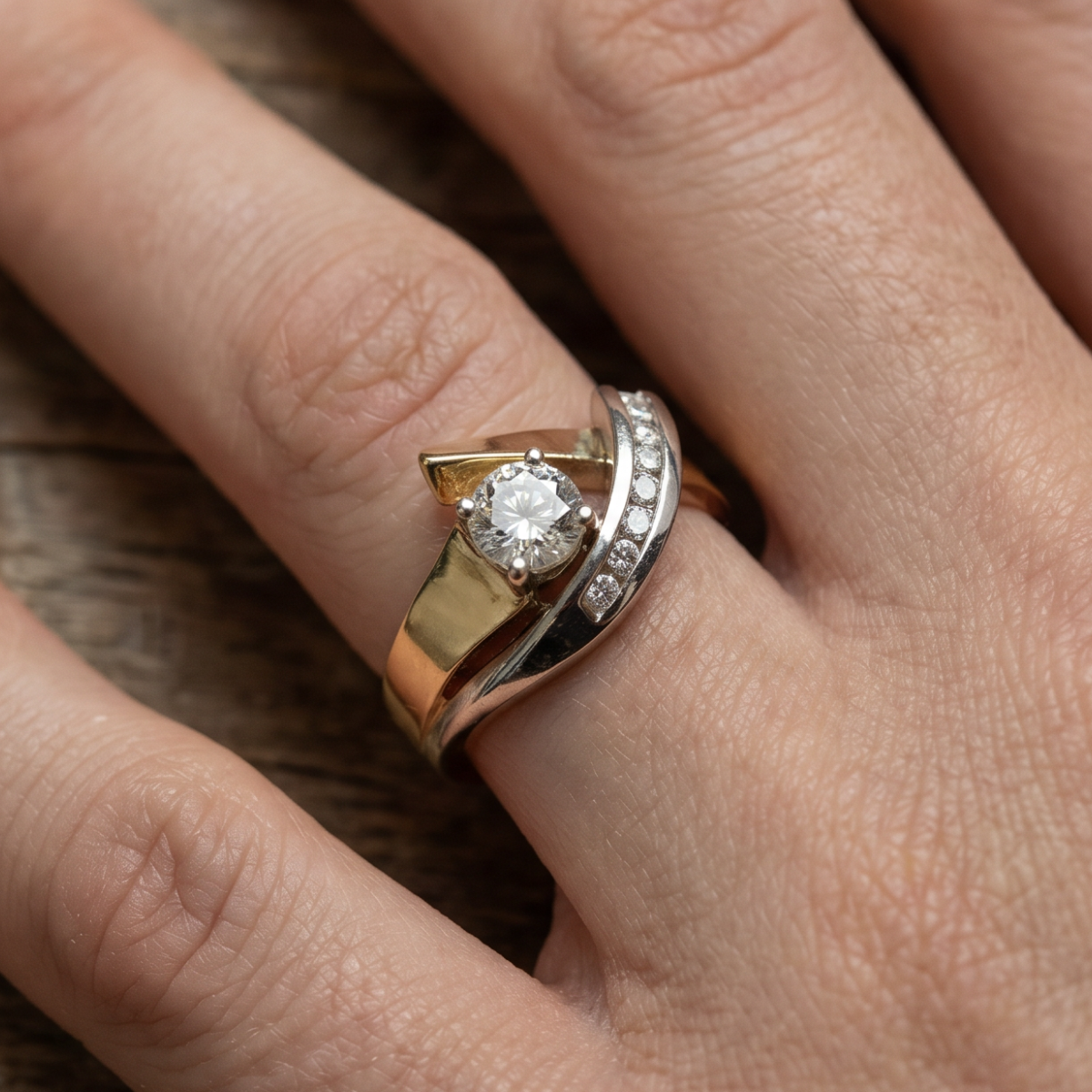 Halcyon | Vintage Irregular Gold & Silver Zirconia Ring
