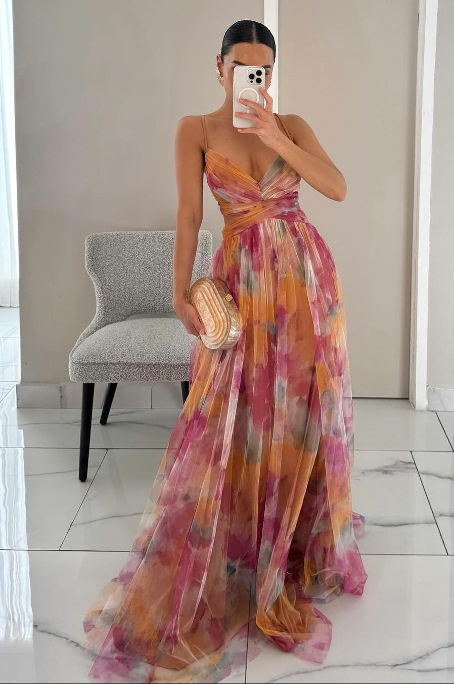Alexia | Elegant Sleeveless Floral Evening Dress