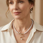 Set of a Necklace and Earrings with Natural Pearls