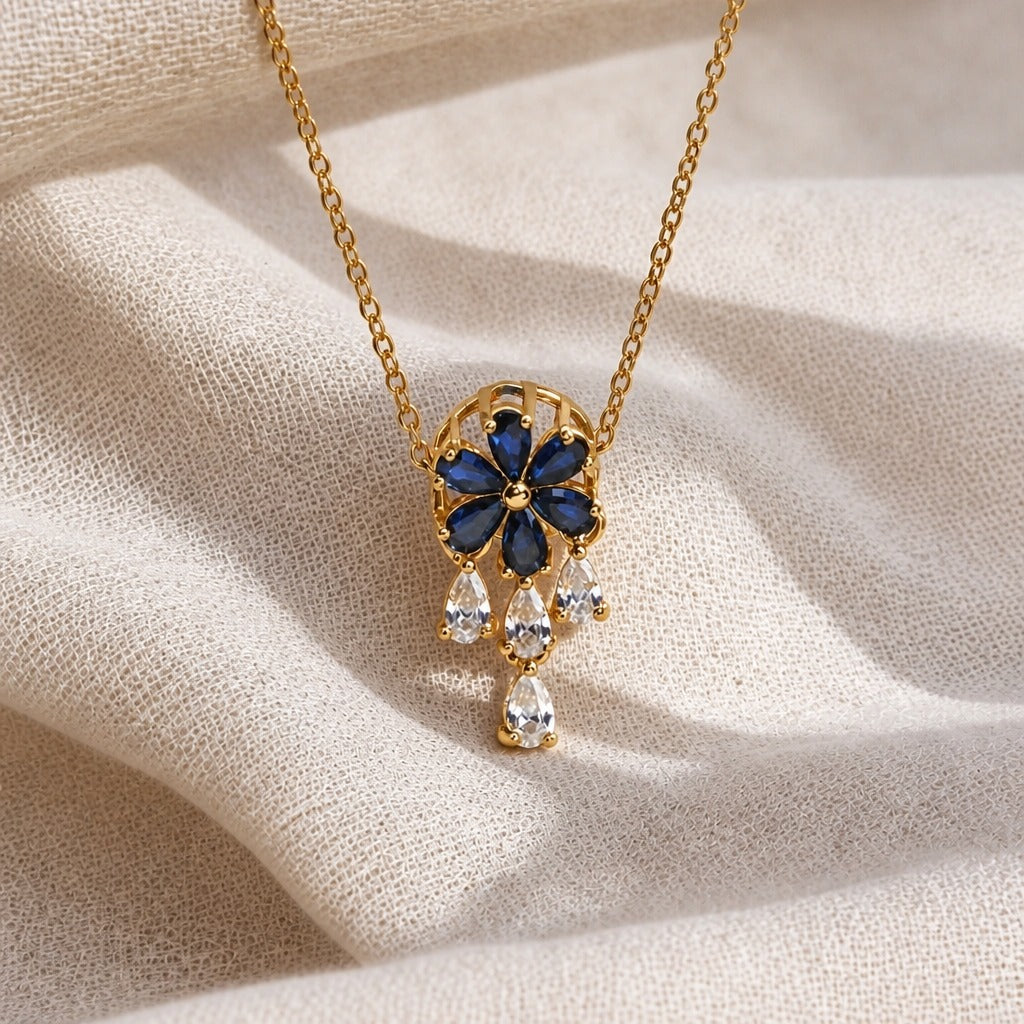 Faye | Floral Blue Tassel Necklace