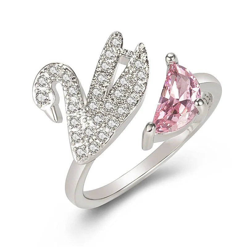 Swan Crystal Ring - Adjustable in Rose Gold