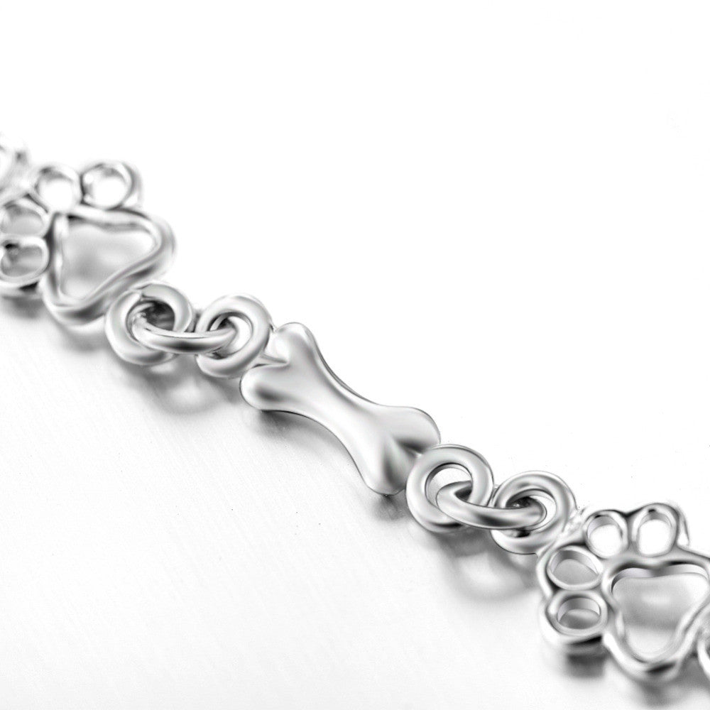 Dog Paw and Bone Bracelet in Pure Silver
