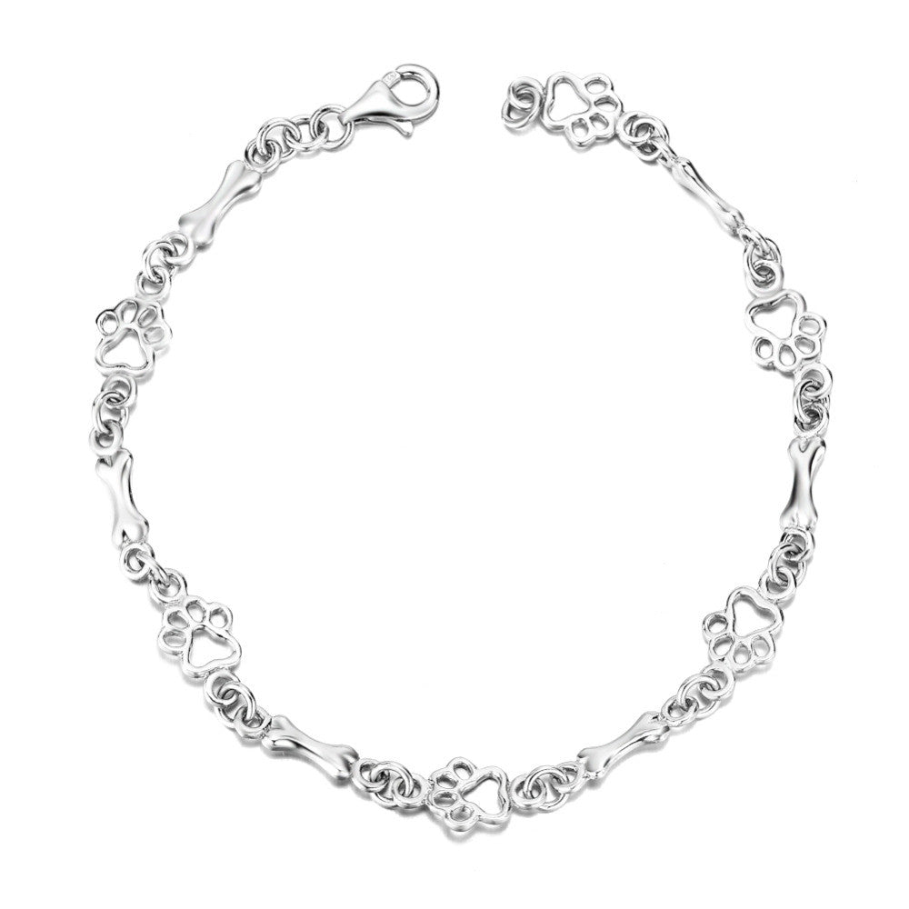 Dog Paw and Bone Bracelet in Pure Silver