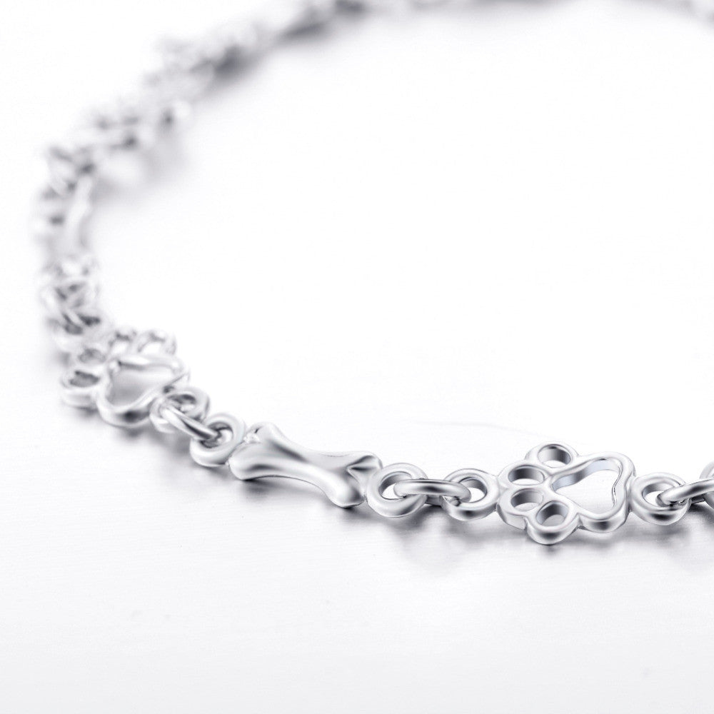 Dog Paw and Bone Bracelet in Pure Silver