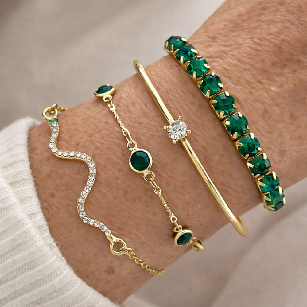 Emeraude | Green Gemstone Bracelet Set