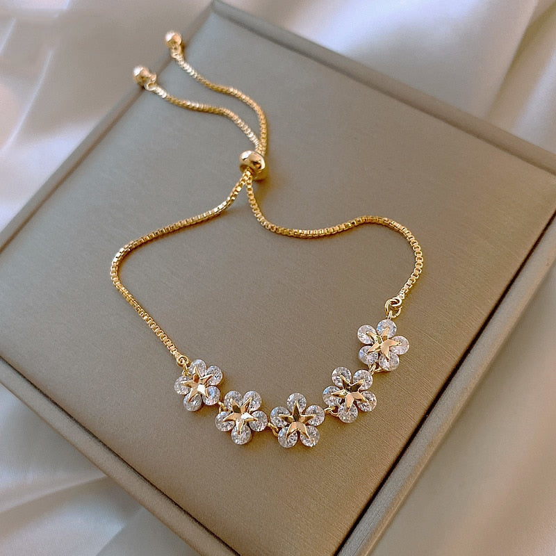 Golden Flower Crystal Bracelet