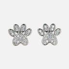 White Zirconia Paw Studs – Heart-Shaped Design