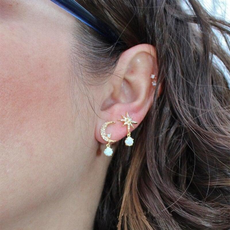 Genevieve | Gold Opal Moon Star Earrings