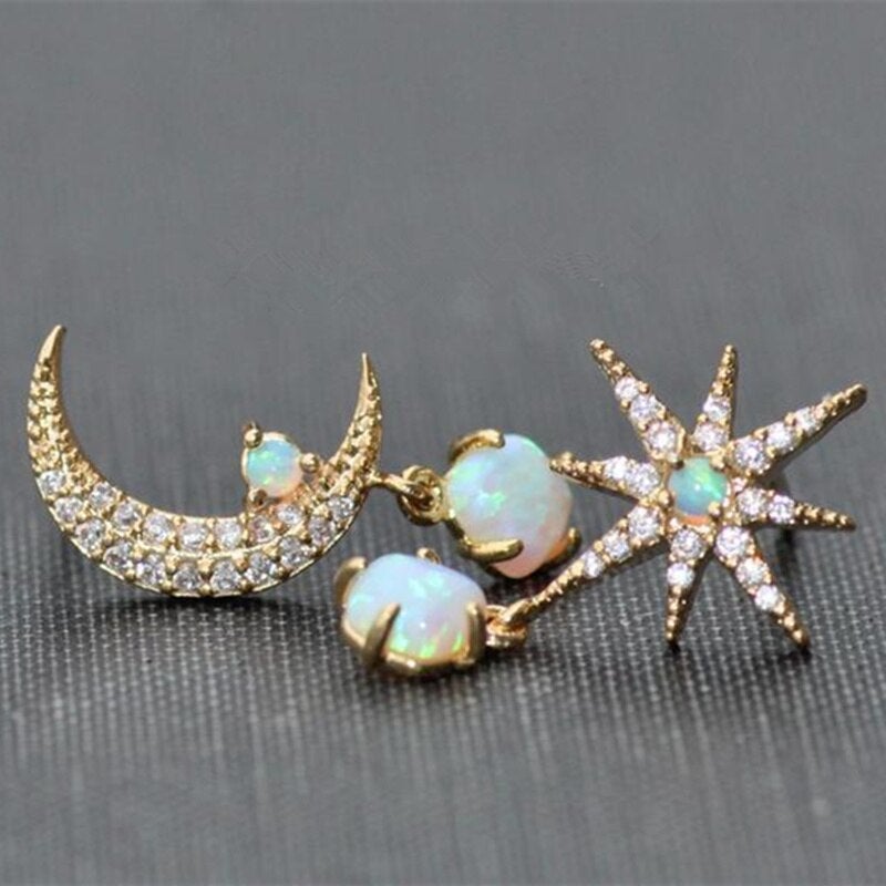 Jade | Opal Moon & Star Earrings