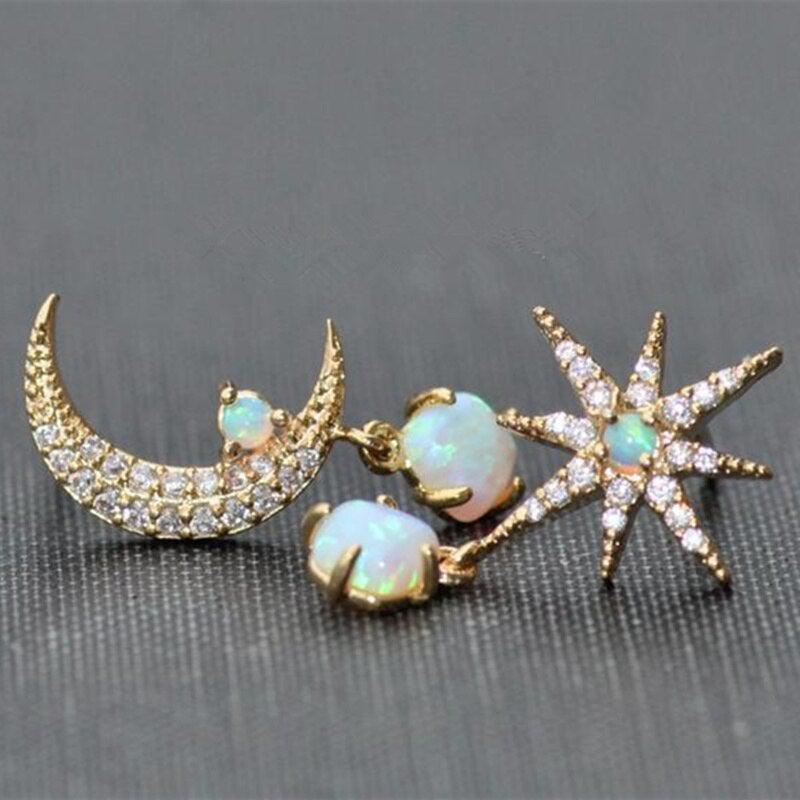 Genevieve | Gold Opal Moon Star Earrings