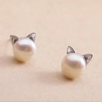 Sterling Silver Cat Earrings with Pearl