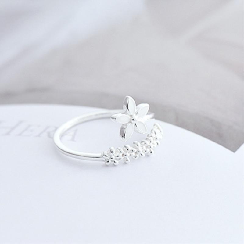 Adjustable 925 Silver and Hand-Painted Enamel Wildflower Ring